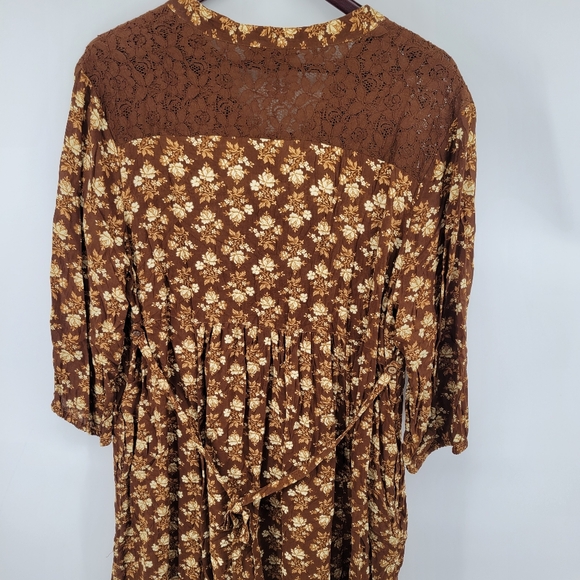 April Cornel Floral Brown Cottagecore Dress With Lace Detail Size X Large - Picture 8 of 11